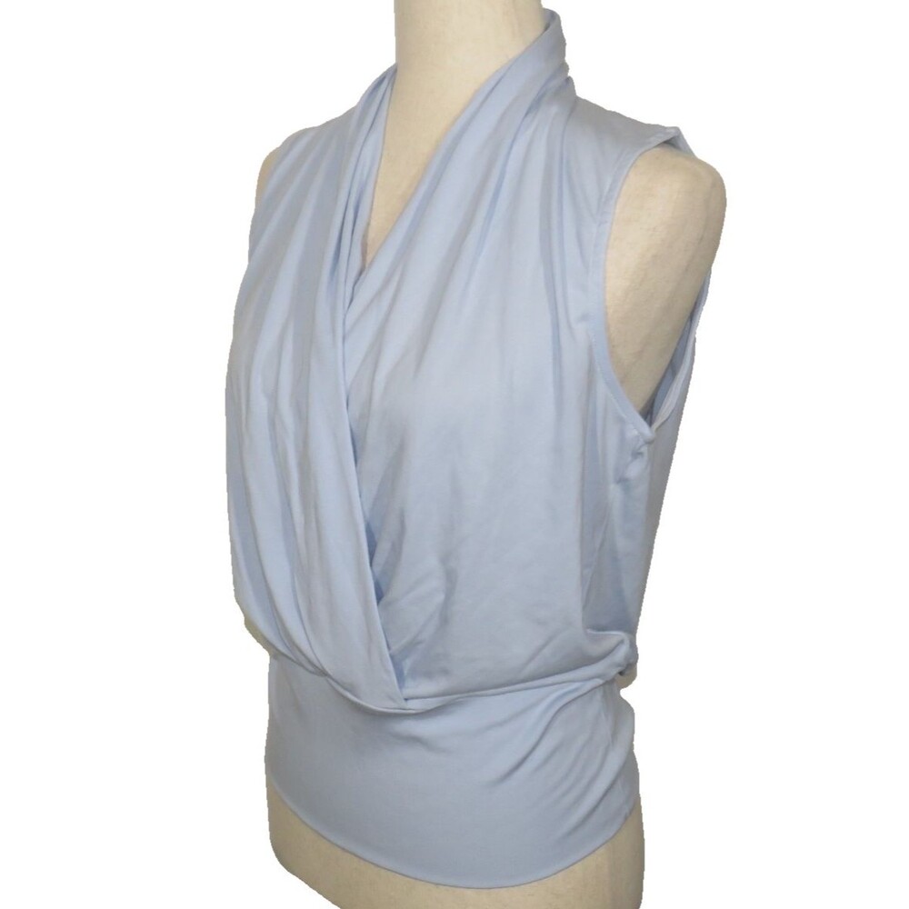 OGL Stretch Lyocell Matte Smooth Smooth Surplice Sleeveless Top Blue Size Medium - Picture 6 of 9